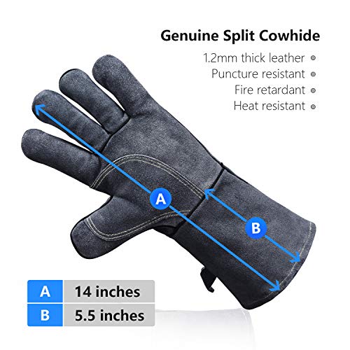 OZERO Welding Gloves 14 Inch, EN407 Certified Heat Resistant to 932°F, Gray