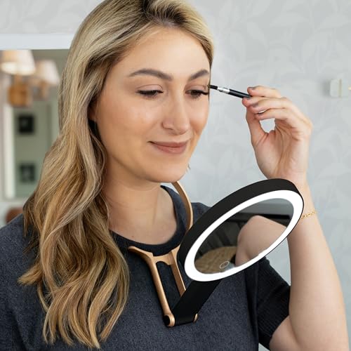 Zadro LED Lighted Makeup Mirror, 2-Sided with 1x & 10x Magnification, Rechargeable Portable Vanity Mirror with 3 Dimmable Color Settings, Handheld & Hands-Free Design, 6.25 Inch (Black/Gold) Black/Gold