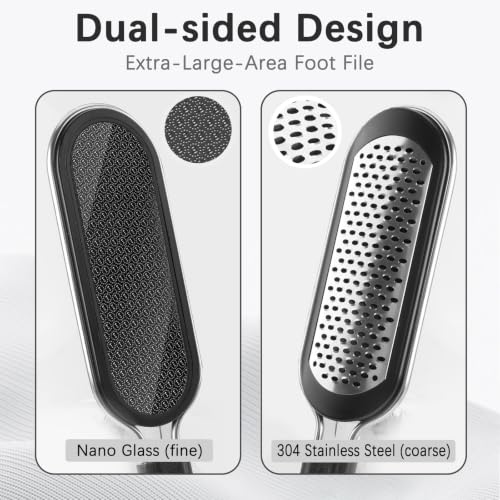 FREATECH Dual-Sided Foot File, Callus Remover with Nano Glass & Metal Surface, Professional Pedicure Tool for Hard Cracked Dead Skin, Foot Rasp for Heel Care, Exfoliation & Smoothing, Home Spa Shower
