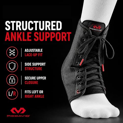McDavid Adjustable Ankle Brace for Women Men, Sprained Ankle Support, Achilles Tendon Support, Injury Recovery, Lace Up Ankle Stabilizer Wrap for Running, Basketball, Volleyball, Soccer, Sports Large Black