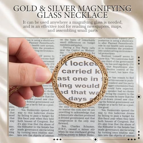 Chunful 2 Pcs 10x Magnifying Glass Necklace for Women, Silver,Gold