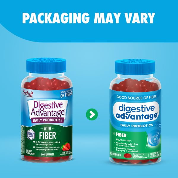 Digestive Advantage Prebiotic Fiber Supplement Strawberry Flavor Gummies with Probiotics for Women & Men Digestive Health, Adults Regularity and Gut Health, 60 Count (2 Pack) 2