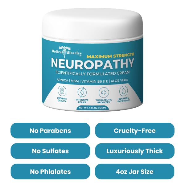 Medical Miracles Neuropathy-Focused Skin Cream – Moisturizing Formula with Arnica, Vitamin B6, Aloe Vera and MSM – For Feet, Hands, Legs and Toes, 4 fl oz
