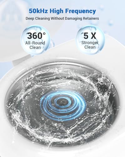 Cordless Retainer Cleaner Machine, 50kHz Ultrasonic Cleaning Pod for Aligners, Night Guards and Mouth Guards, Rechargeable Portable Cleaner with 6 Cleaning Tablets babywhite
