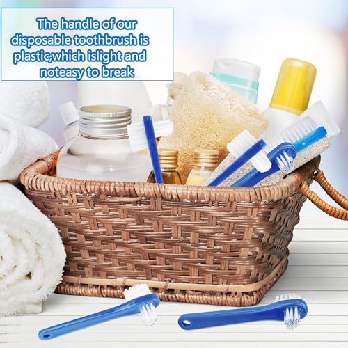100 Pcs Denture Brush Bulk Small Hard Bristle Dual Head Individually Wrapped Brushes Blue Portable Toothbrushes for Denture Care Cleaning Dental Hospital Braces Unisex