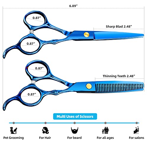 Professional Hair Cutting Scissors Sets Stainless Steel Barber Hairdressing Scissors Multifunctional Salon Thinning Scissors Straight Shears Tools for Men Women Home Use (Blue) Blue