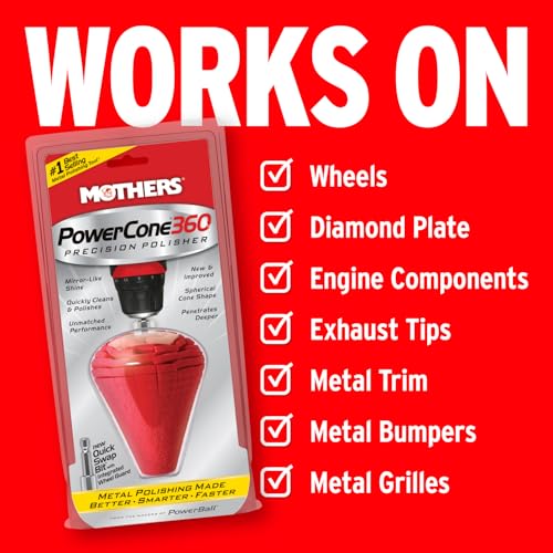 Mothers PowerCone 360, Polishing Tool with Quick Swap Bit (05146) PowerCone 360 Metal Polishing Tool Single Unit