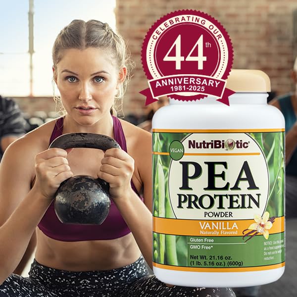 NutriBiotic Pea Protein Vanilla 21 Oz | Low Carb Vegan Plant Protein Powder | 100% Grown & Processed in the USA | Deliciously Creamy & BCAA-Rich | Made without Chemicals, GMOs & Gluten | Keto Friendly 1.31 Pound (Pack of 1) - BeesActive Australia