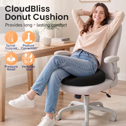 CloudBliss Donut Pillow Stadium Seat Cushion for Tailbone Pain Relief and Hemorrhoids, Memory Foam Seat Chair Cushion, Portable Seat Cushions for Bleachers, Car, Home & Office Black X-Large