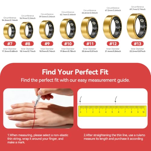 Smart Ring Fitness Tracker, Heart Rate Monitor, Sleep Tracker for Women Men Gold 11