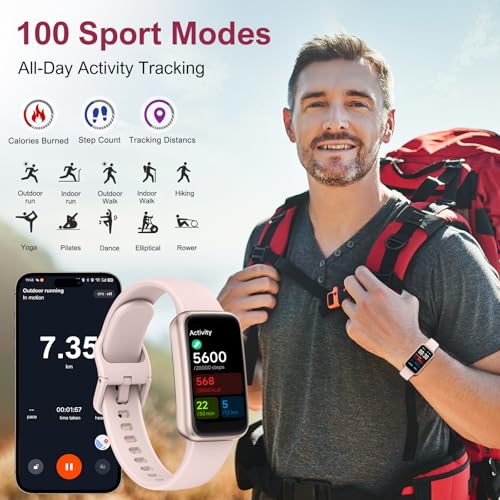 Fitness Tracker,Smart Watch with 24/7 Heart Rate Blood Oxygen Sleep Monitor,1.47" HD Touchsreen with Step & Calorie Counter 100+ Sport Modes Health Activity Trackers for Men and Women (Pink) Pink
