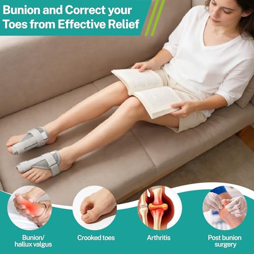lefeke Bunion Corrector for Women & Men, Big Toe Straightener with Hallux Valgus Pain Relief, Adjustable Orthopedic Bunions Splint for Day/Night Support (Grey-Left) Left