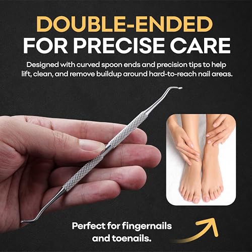 Ingrown Toenail Removal Kit - Under Nail Cleaner Tool Double Ended Nail Lifter & Nail File Cleaning Scooper Curette Tools Trimmer Medical Grade Stainless Steel Manicure Pedicure Nail Care Set by Krisp