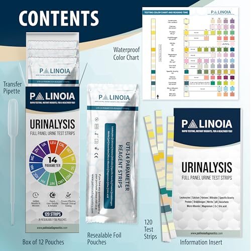 Palinoia 14-in-1 Full Panel Urine Test Strips for Urinalysis, 120 Count