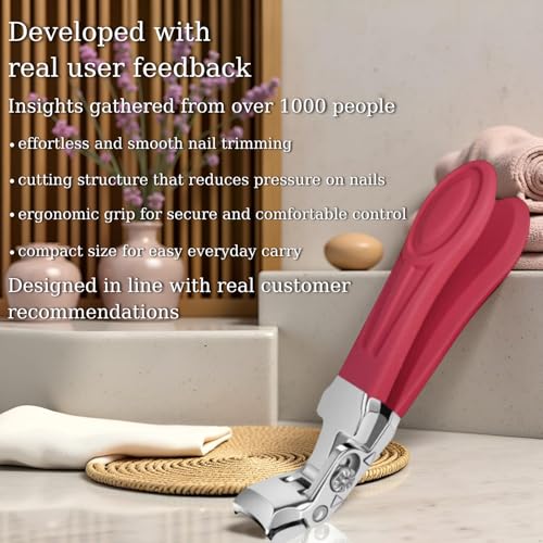 Professional Ruby Red Angled Nail Clippers for Seniors & Adults –Elegant Thick Toenail Clipper with 5'' Nail File, Ultra-Sharp Blades, Nail Catcher, Easy Grip & Safe Home Manicure & Pedicure Care Tool