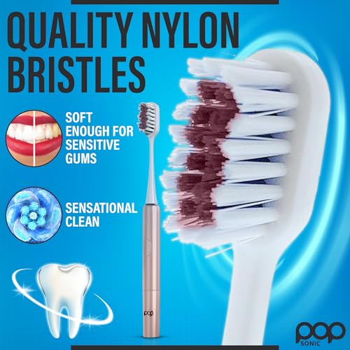 Pop Sonic Go Plus – Rose Gold – Electric Toothbrush for Adults – 2 Speed – Electric Toothbrush – Bathroom Essentials & Travel Essentials – Dupont Nylon Bristles –18000-24000 Strokes/Min w/AAA Battery