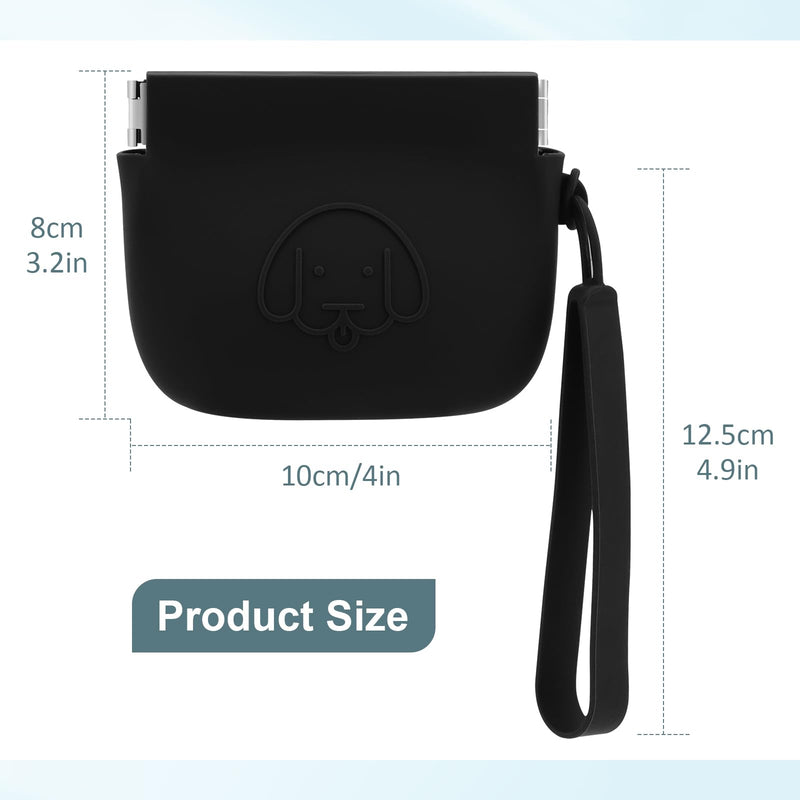 WALLFID Silicone Dog Treat Pouch Small Bag,Auto Closure,with Pet Training Clicker,Walking Bag for Dog and Cat,Pocket Size,Easy to Clean,Odorless,Travel Walking Bag (Black) black - BeesActive Australia