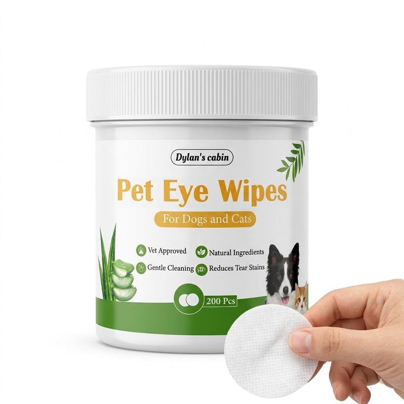 Dylan's cabin Eye Wipes for Cats - 200 Count Soft Round Dogs Eye Cleaning Pads, Alcohol Free pH Balanced Daily Tear Stain Wipes Remove Discharge and Crust pet eye wipes