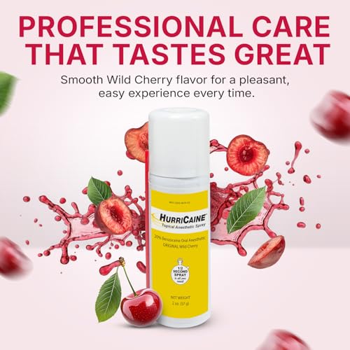 HurriCaine Fast-Acting 20% Benzocaine Oral Numbing Spray, Wild Cherry, 2oz
