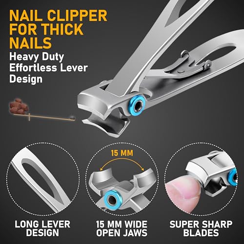 Toenail Clippers for Seniors Thick Toenails- Heavy Duty Podiatrist Ingrown Toe Nail Cutter for Men, Professional & Adults - Easy Grip Handle Stainless Steel (Extra Large, 10, Count) Pack 2
