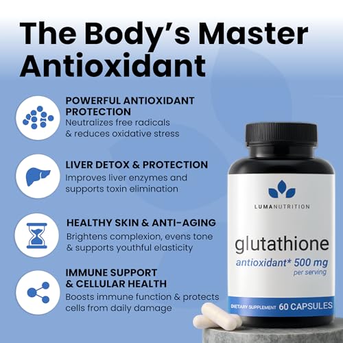 Luma Nutrition Premium Glutathione Supplement - 500mg - 60 Capsules (Pack of 2) 60 Count (Pack of 2)