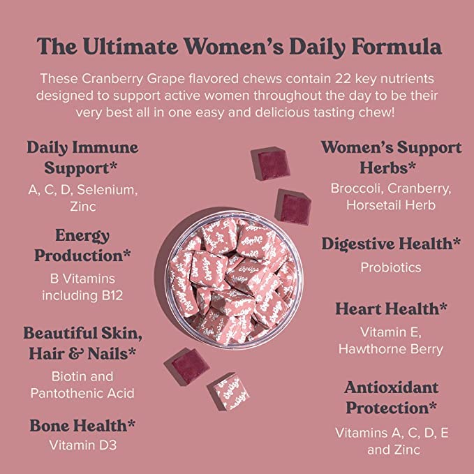 Chewsy - Women's Multivitamin Chews - Immune and Energy Support, Vitamins C, B12, A, D, E, Folic Acid, Probiotics, Biotin - 6-Day Supply Women's Multi 6 Count (Pack of 1)
