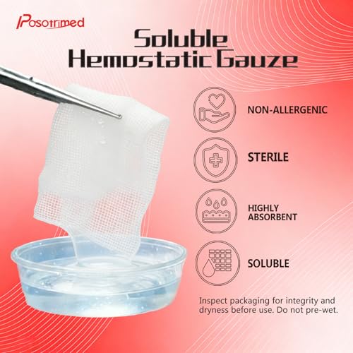Soluble Hemostatic Gauze,4"X4" Quick Clot Combat Gauze Pads Pack of 10