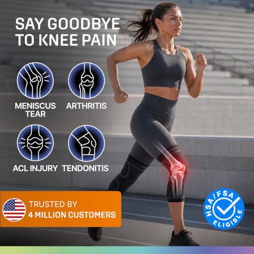 Modvel 2 Pack Knee Brace for Women - Knee Support for Walking, Knee Compression Sleeves for Pain Relief, Knee Sleeves for Women, Knee Brace for Sports, Workouts & Arthritis Black/Grey - Best Seller Large
