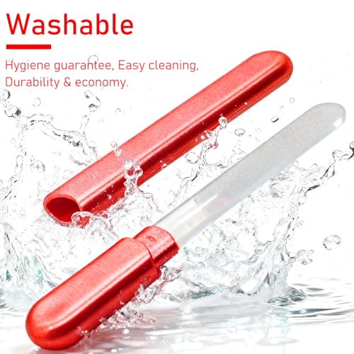 WOKOTO 2 Packs Glass Nail File with Case for Nail Shaping & Polishing, Red & Pinkish Purple Double Sided Transparent Crystal Diamond Fingernail Files Glass Nail Buffer for Natural and Acrylic Nails