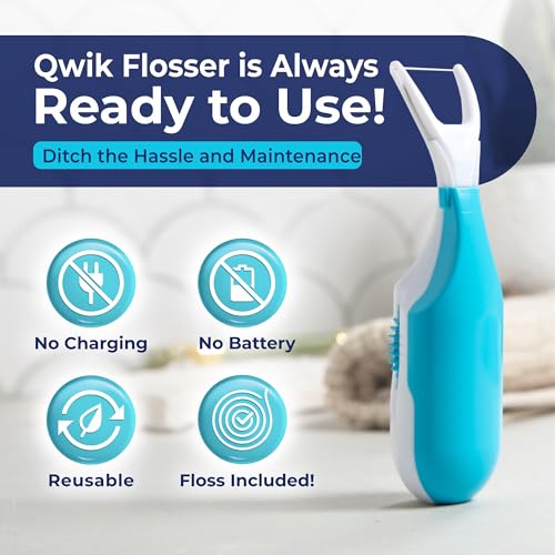Bundle with 2 Refills Packs– Automatic and Reusable Dental Flosser | Easy Click-to-Use Solution for Plaque Removal, Clean Teeth, and Fresh Breath (3 Items,1-Year Supply)