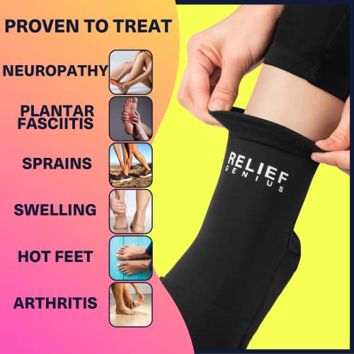 Relief Genius Cold Therapy Socks with Reusable Gel ice Packs - Achieve Relief from Sprains, Muscle Pain, Bruises, Swelling, Edema, Chemotherapy, Arthritis, Post Partum Foot (Black, Large) Black Socks Pair
