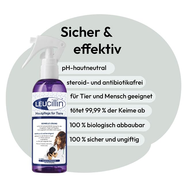 Leucillin 60ml Natural Antiseptic Spray - Antibacterial Antifungal Antiviral for Dogs Cats All Animals Itchy Skin Minor Wound Care and Skin Health | 60ml