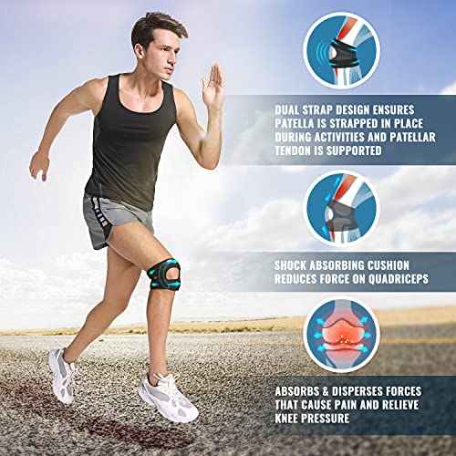 Fit Geno Patella Knee Brace for Women and Men, Patellar Tendon Support Strap with Side Stabilizers, Knee Band with Patella Gel Pads for Meniscus Tear Arthritis Pain Injury Running Large