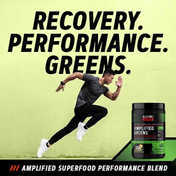 GNC AMP Amplified Greens Blend, ICY Lemonade, 10 oz, 30 Servings | Clinically Studied Cherrypure and Spectra Support Aerobic Performance and Antioxidant Health, with Probiotics for Gut Support
