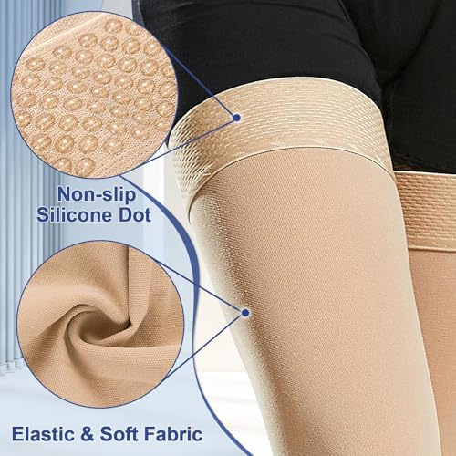 beister Thigh High Compression Socks 20-30 mmHg, Footless, Women & Men XX-Large Beige