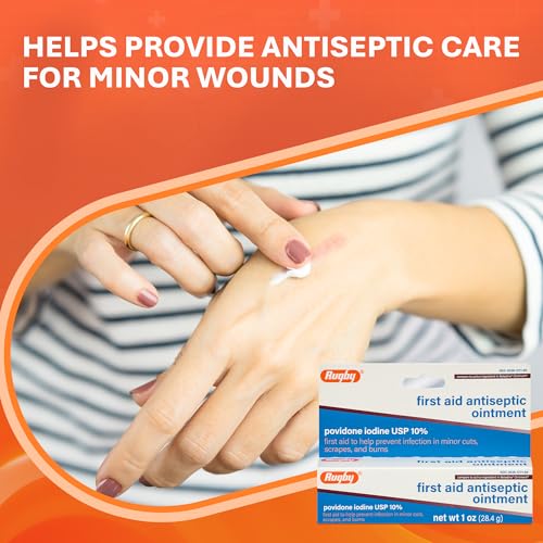 Rugby First Aid Antiseptic Ointment, Povidone Iodine USP 10%, 1 Oz