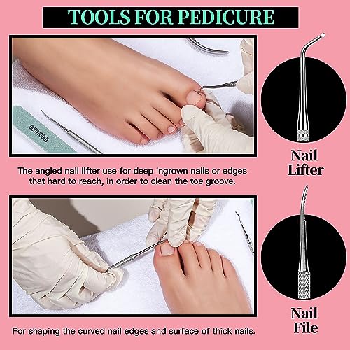 FANDAMEI Manicure Kit, Nail Files 100/180, Cuticle Nippers, Nail Buffer Block, Cuticle Pusher, Cuticle Peeler, Ingrown Toenail Tool, Toenail File, Nail Care Kit, Nail Tools for Manicure, White H-white