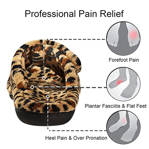 GRITHEIM Women's Orthotic Arch Support Slippers Fuzzy Adjustable Orthopedic Slippers for Plantar Fasciitis Furry Slide for Ladies 10 Leopard
