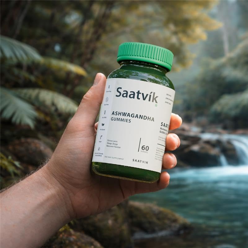 Saatvik Zero Sugar Ashwagandha & Vitamin D Gummy - 60 Count - Mixed Berry, KSM-66, Vegan, Plant Based, Non-GMO, Gluten-Free & Gelatin Free Relax. Restore. Unwind, Pack of 1
