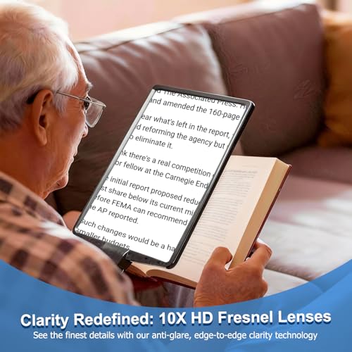 Large Hands-Free Magnifying Glass with 50 Ultra-Bright LED Light, Lightweight Lighted Neck Page Magnifier for Reading Books, Sewing, Knitting, Cross Stitch & Crafts for Close Work for Seniors.