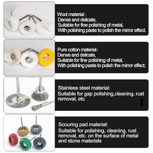 150 PCS Polishing Buffing Wheel for Dremel Polishing Kit, Abrasive Buffing Polishing Wheel Set for Rotary Tool Accessories, with 3mm Shank