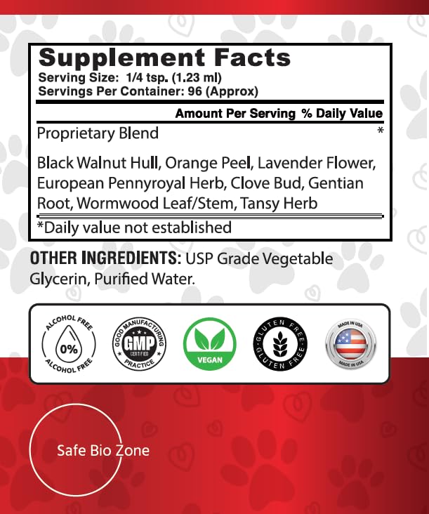 Safe Bio Zone- Intestinal Cleanse for Dogs and Cats, Digestive and Intestinal Support, Liquid Herbal Supplement for Gut, Health and Support, Promotes Beneficial Flora Growth, 4 Fl Oz - PawsPlanet Australia