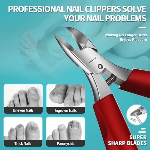 Toenail Clippers for Ingrown & Thick Toenails - Heavy Duty Toe Nail Clippers for Remove Side Ingrown Toenail with Angled Sharp Blades, Professional Pedicure Tool with Long Handle for Seniors & Men Paronychia Nemesis - Red Kit