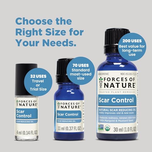 Forces of Nature Scar Treatment, Reduce Stretch Marks, Surgical Scars, Old and New Scars, Burn Scars, and Keloids, Organic Homeopathic Medicine for Skin Care, Promotes Healthy Skin, 1 FL OZ