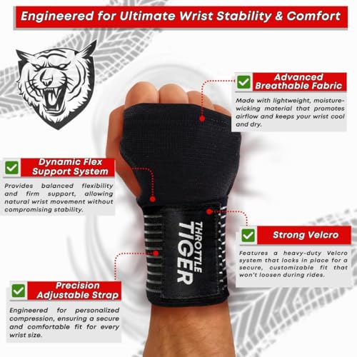 ® Motorcycle Wrist Brace Adjustable Wrist Wraps for Bikers, Wrist Support Reduces Hand Pain and Absorbs Vibration, Enhancing Comfort and Stability (Medium) Medium
