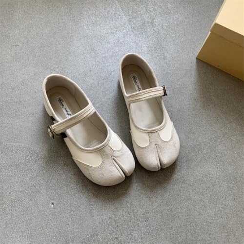 Tabi Shoes Women Mary Janes Ballet Flat - Low Top Split Toe Orthopedic Cute Casual Comfortable Walking Lightweight Female Solid All-Match for Daily Wear Beach Travel Athleisure Standing All Day White 7