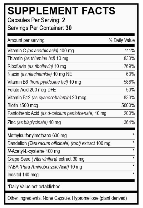 Vita4Life!® Biotin 2000mcg + MSM Hair Growth Vitamins for Women & Men | Hair, Skin & Nail Support Supplement with Vitamin A, E, Zinc | Fast Absorbing Capsules, 60 Count, 30-Day Supply