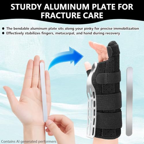 Pinky Finger Splint - Boxer Fracture Splint, Metacarpal Finger Splint Hand Brace Stabilizer for Broken, Ulnar Gutter Support, Arthritis, Injury, Tendonitis Black Left