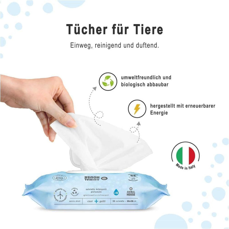 Animal House Scented Wipes Pack of 35: Hypoallergenic and Biodegradable Wet Wipes for Daily Cleaning of Dogs and Cats (35, Aloe and Chlorhexidine) - BeesActive Australia