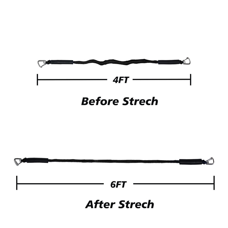 Black Bungee Dock Lines 2-Pack with Double Hooks & Floating Tubes – Heavy Duty Boat Ropes for Jet Ski, Pontoon, Kayak – 4ft to 6ft, 316 Stainless Steel, Shock Absorbing black - BeesActive Australia
